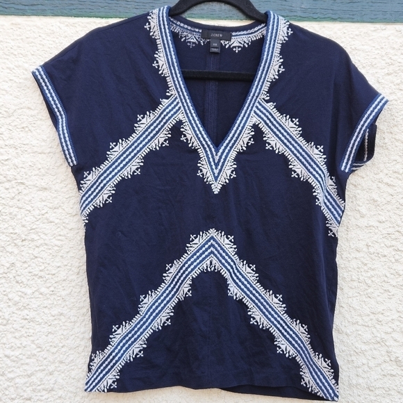 J. Crew navy embroidered cotton v-neck tee XXS - Picture 1 of 6